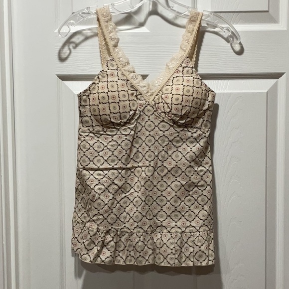 lei Tops - Cute Cream and Black Patterned Top/Camisole